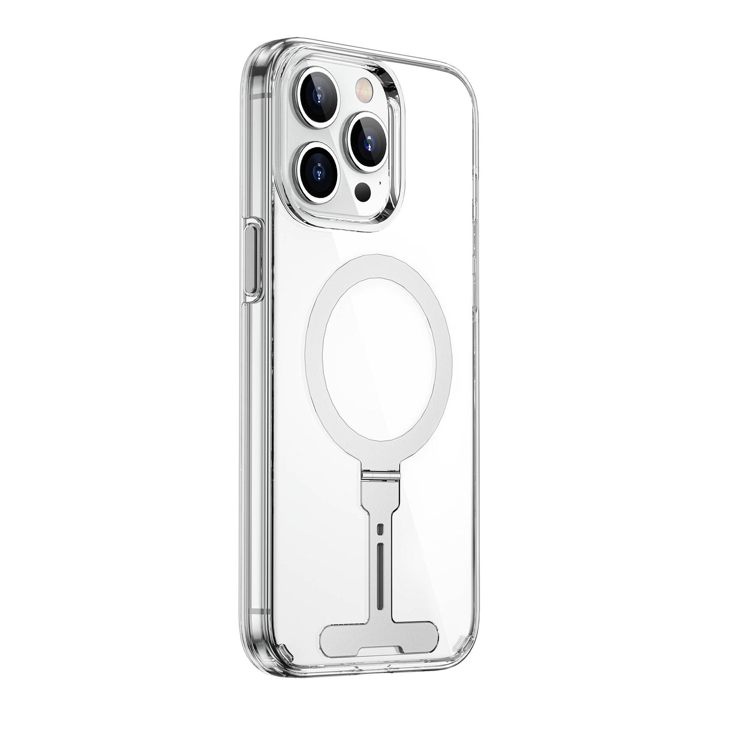 Apple iPhone 15 Pro Max Case Wiwu FYY-014 M-safe Charging Feature Aluminum Alloy Metal Stand Transparent Cover Colorless 