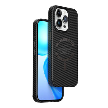 Apple iPhone 15 Pro Max Case Wiwu LCC-107 Carbon Fiber M-safe Charging Feature Camera Protection Cabon Cover Black-Blue 