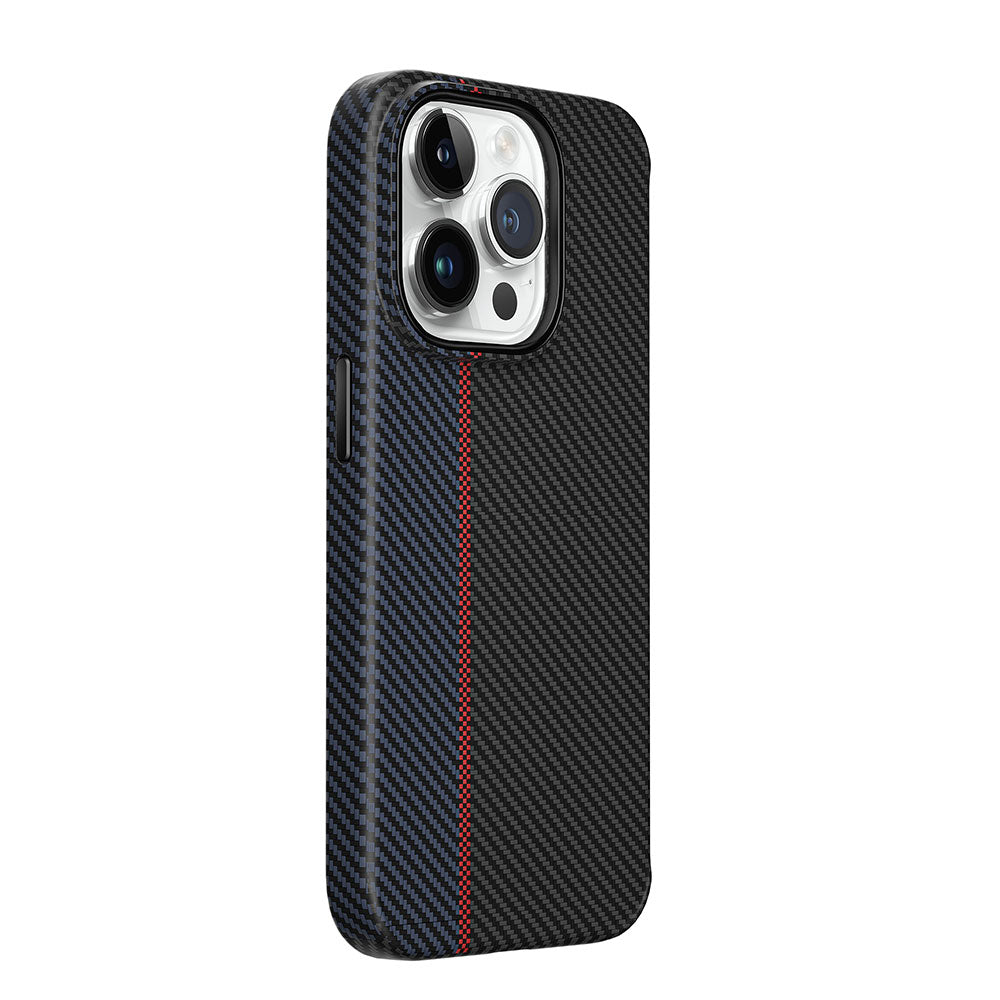 Apple iPhone 15 Pro Max Case Wiwu LCC-107 Carbon Fiber M-safe Charging Feature Camera Protection Cabon Cover Black-Blue 