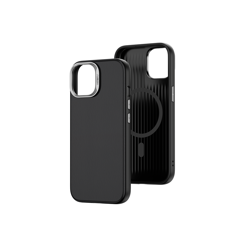 Apple iPhone 15 Pro Max Case Wiwu SP-019 Vegan Leather Cover with M-safe Charging Feature Black 