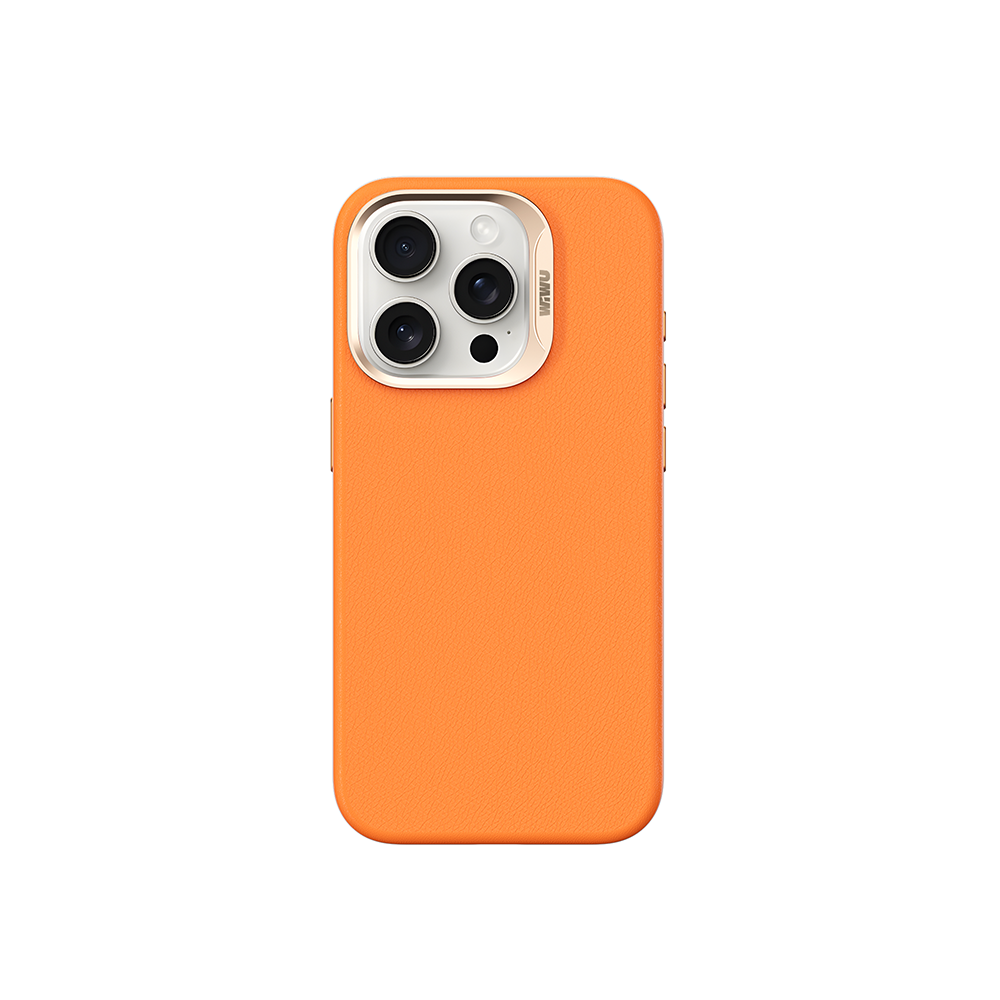 Apple iPhone 15 Pro Max Case Wiwu SP-019 M-safe Charging Feature Vegan Leather Cover Orange 