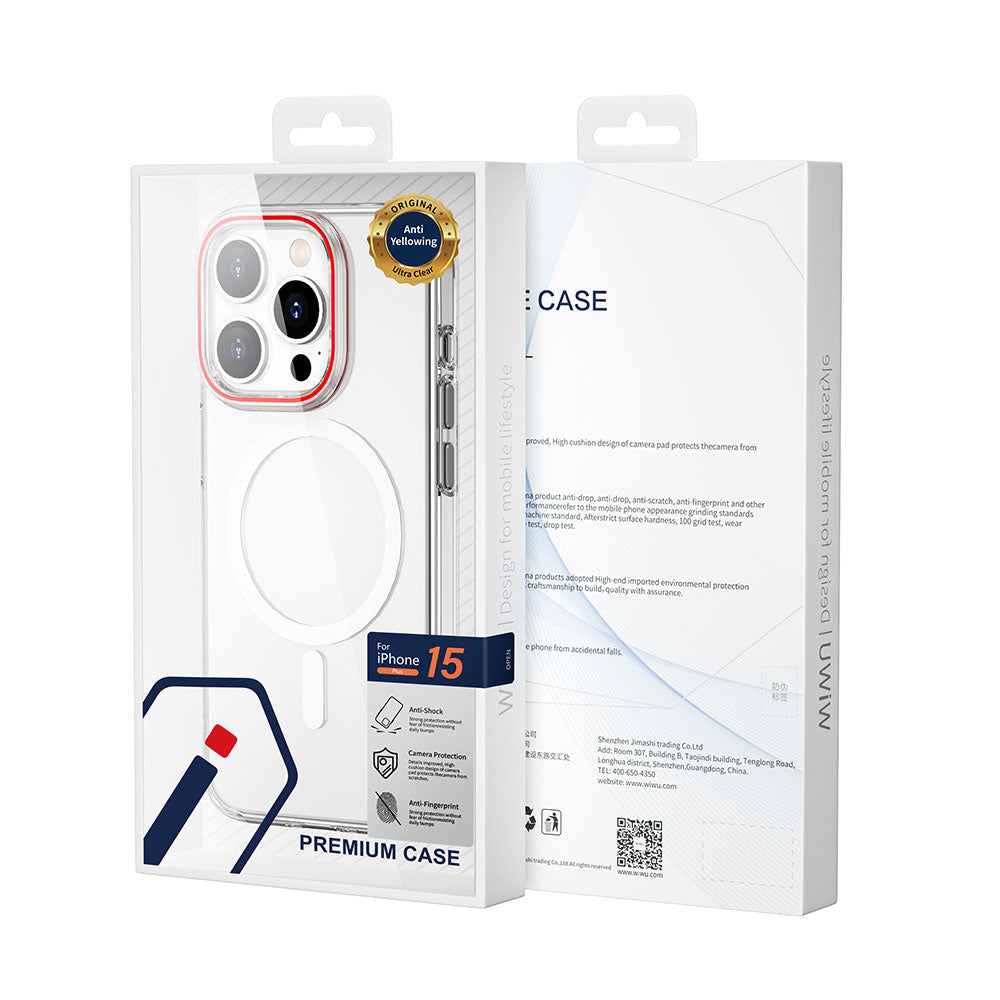 Apple iPhone 15 Pro Max Case Wiwu ZYS-013 M-safe Charging Feature Colorful Camera Frame Transparent Jelly Cover White 