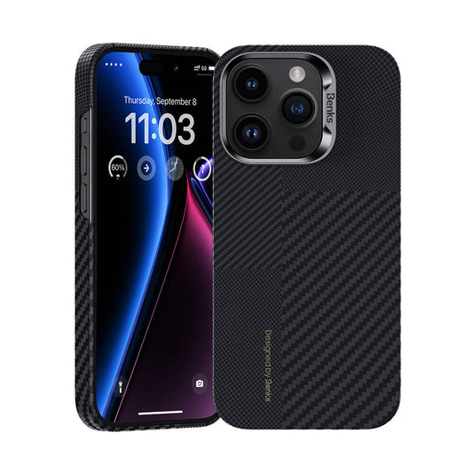 Apple iPhone 15 Pro Max Carbon Fiber Benks Montage ArmorAir Kevlar Cover Black with M-safe Charging 