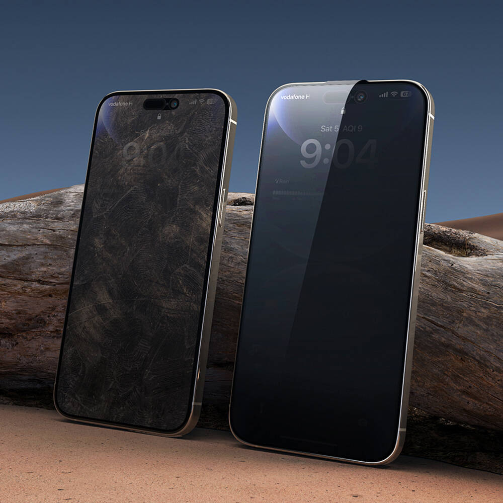 Apple iPhone 15 Pro Max Wiwu Wi-SQ009 Easy Install iPrivacy 360° Anti-Peep Oleofobik Temperli Cam Ekran Koruyucu + Kolay Uygulama Aparatlı Siyah