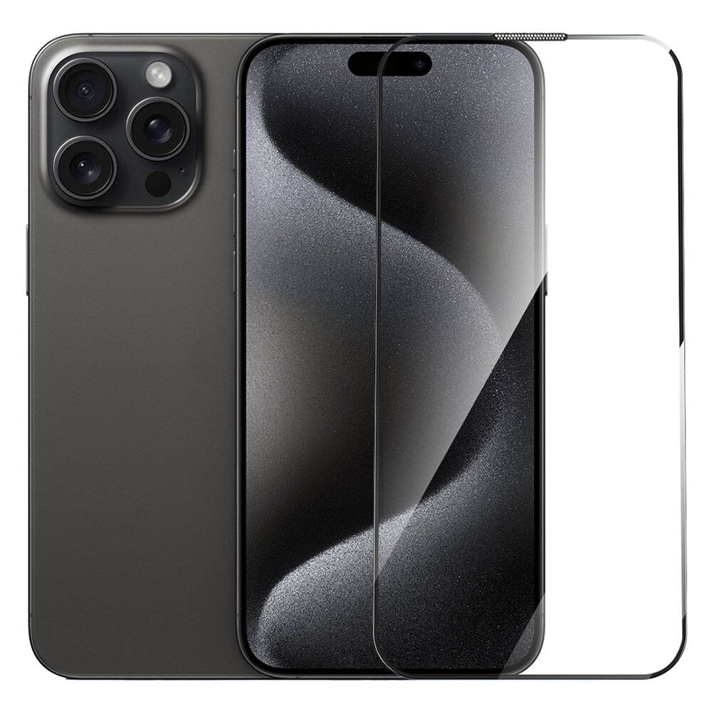 Apple iPhone 15 Pro Wiwu GT-009 Polymer Oleophobic Coating Transparent Smooth Tempered Glass Screen Protector Black 