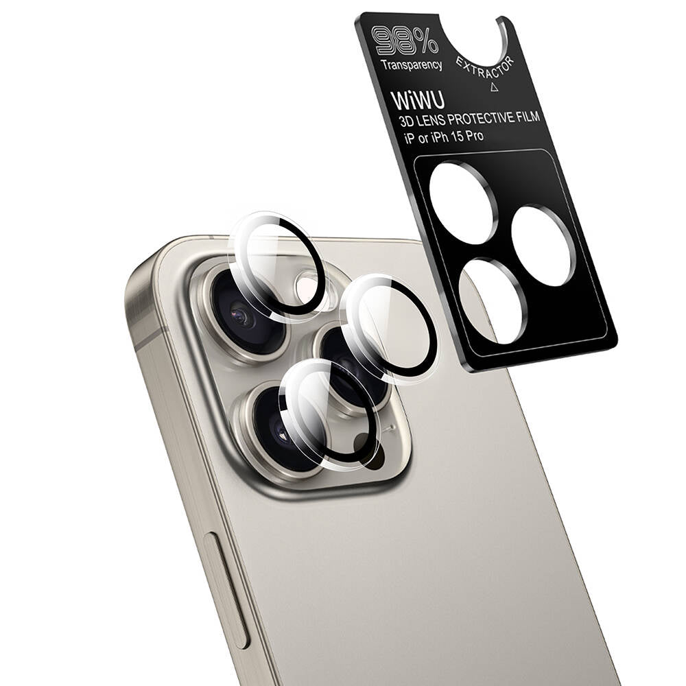 Apple iPhone 15 Wiwu Wi-IP002 2-in-1 Tempered Glass Handset Anti-Dust Screen Protector and Camera Lens Protector Set Black 