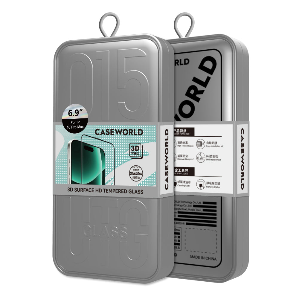 Apple iPhone 16 CaseWorld 0.25mm HD 3D Temperli Cam Ekran Koruyucu + Uygulama Aparatlı Şeffaf