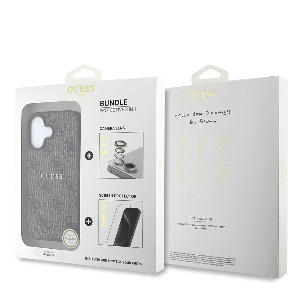 Apple iPhone 16 Guess Original Licensed Case + Screen Protector + Lens Protector 3-in-1 Accessory Set Pink 