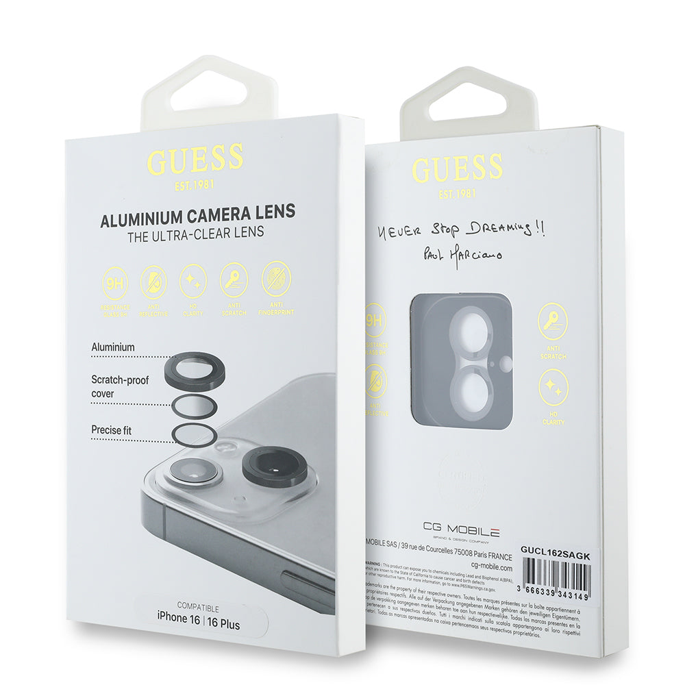 Apple iPhone 16 Guess Original Licensed Metal Camera Lens Protector Silver 