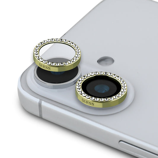 Apple iPhone 16 Guess Original Licensed Rhinestone Stone Lens Protector Gold