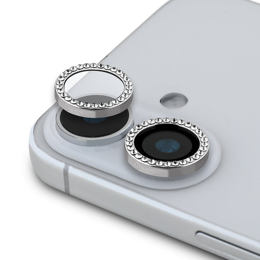 Apple iPhone 16 Guess Original Licensed Rhinestone Stone Lens Protector Silver