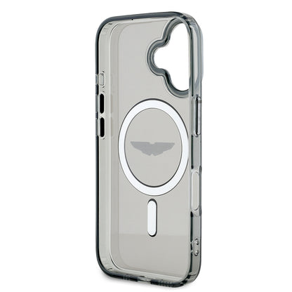 Apple iPhone 16 Kılıf Aston Martin Orjinal Lisanslı M-safe Şarj Özellikli IML Baskı Logolu Buzlu Kapak Siyah