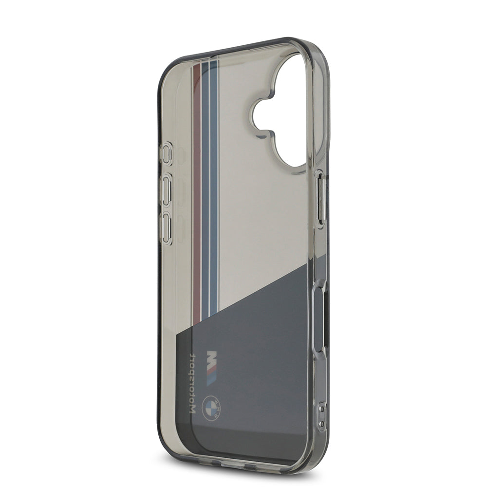 Apple iPhone 16 Kılıf BMW Orjinal Lisanslı Yarı Transparan M Dizayn Çizgili Kapak Siyah