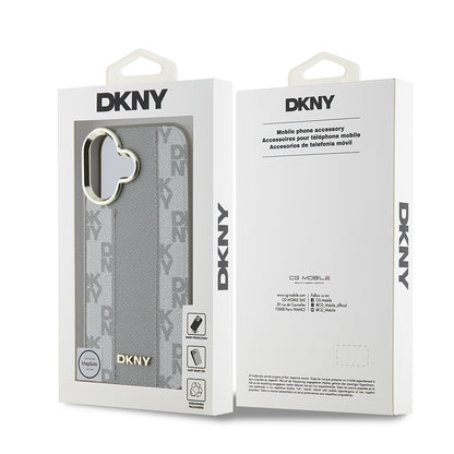 Apple iPhone 16 Kılıf DKNY Orjinal Lisanslı M-safe Şarj Özellikli 3D Yazılı Checkered Pattern Kapak Bej