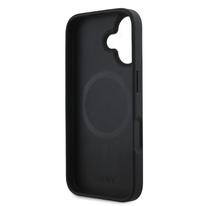 Apple iPhone 16 Kılıf DKNY Orjinal Lisanslı M-safe Şarj Özellikli 3D Yazılı Checkered Pattern Kapak Siyah