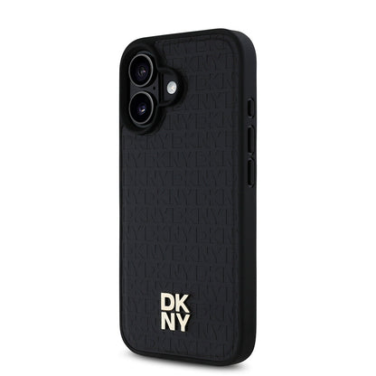Apple iPhone 16 Kılıf DKNY Orjinal Lisanslı M-safe Şarj Özellikli 3D Yazılı Repeat Pattern Kapak Siyah