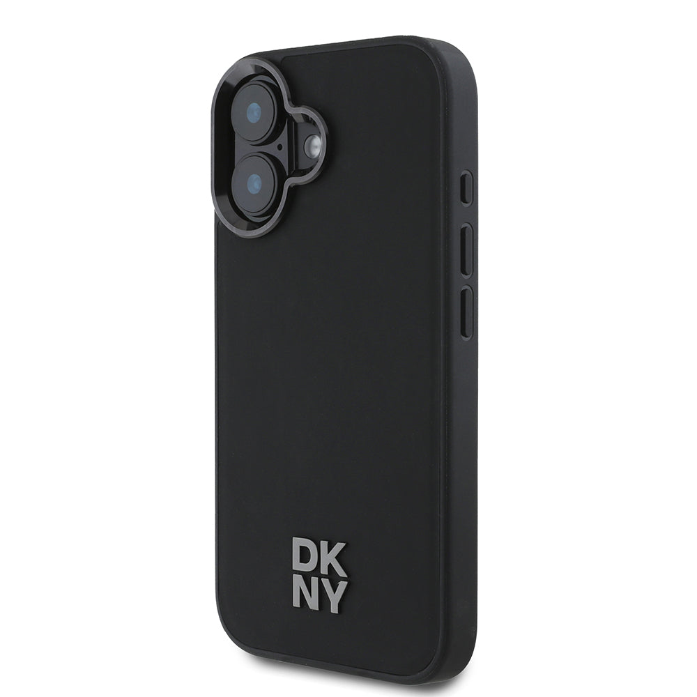 Apple iPhone 16 Kılıf DKNY Orjinal Lisanslı M-safe Şarj Özellikli Metal Logolu PU Deri Plain Kapak Siyah