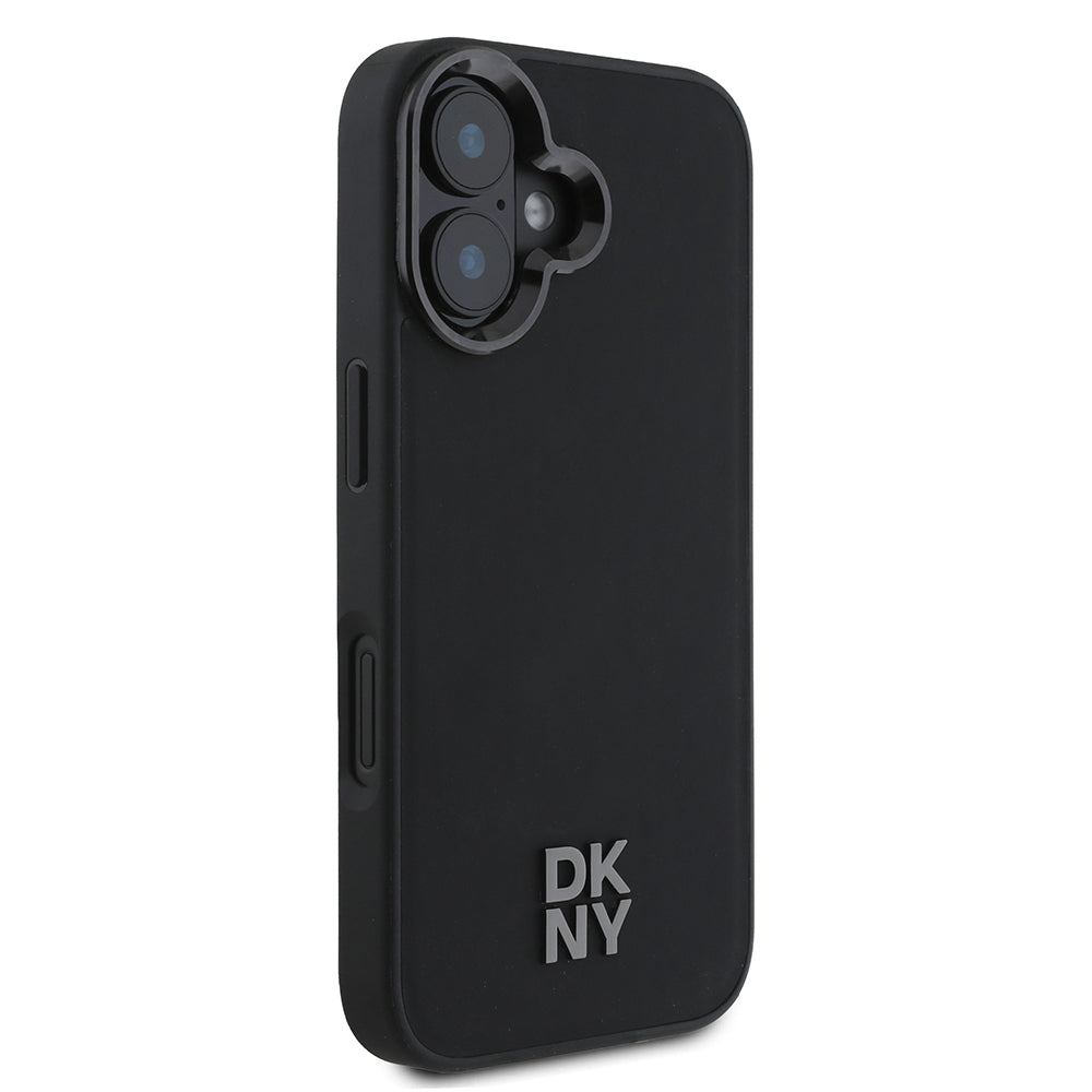 Apple iPhone 16 Kılıf DKNY Orjinal Lisanslı M-safe Şarj Özellikli Metal Logolu PU Deri Plain Kapak Siyah