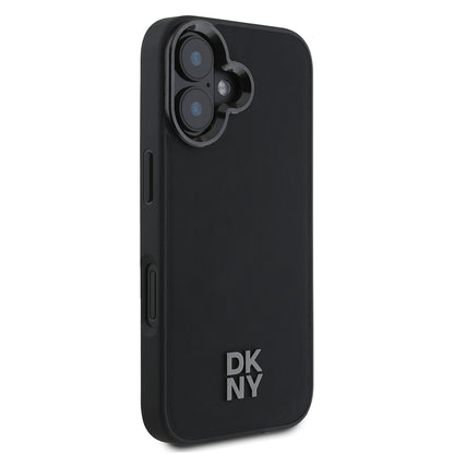 Apple iPhone 16 Kılıf DKNY Orjinal Lisanslı M-safe Şarj Özellikli Metal Logolu PU Deri Plain Kapak Siyah