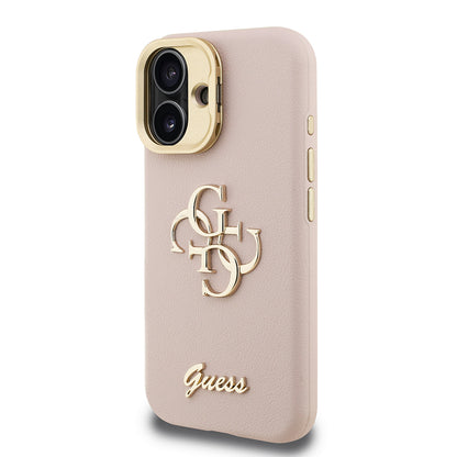 Apple iPhone 16 Kılıf Guess Orjinal Lisanslı Grained Yazı Logolu Kamera Standlı Kapak Bej