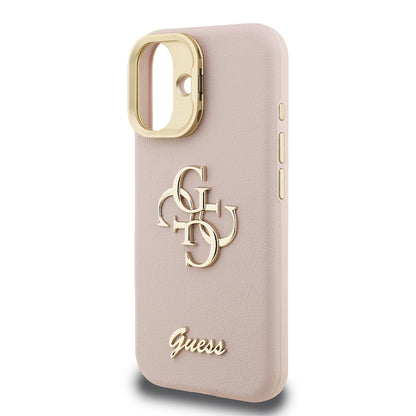 Apple iPhone 16 Kılıf Guess Orjinal Lisanslı Grained Yazı Logolu Kamera Standlı Kapak Pembe