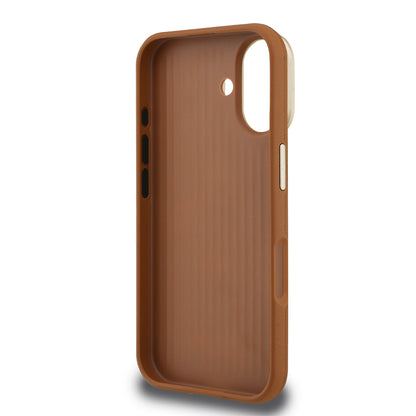Apple iPhone 16 Kılıf Guess Orjinal Lisanslı Grained Yazı Logolu Kamera Standlı Kapak Bej
