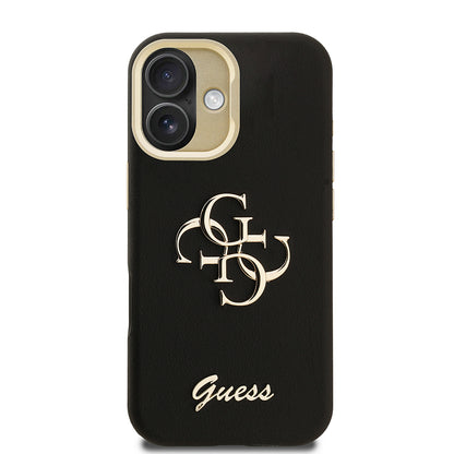 Apple iPhone 16 Kılıf Guess Orjinal Lisanslı Grained Yazı Logolu Kamera Standlı Kapak Siyah