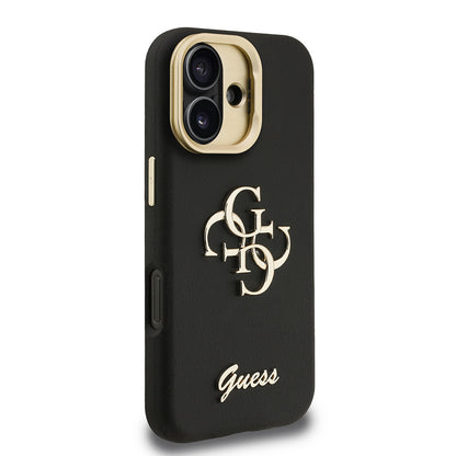 Apple iPhone 16 Kılıf Guess Orjinal Lisanslı Grained Yazı Logolu Kamera Standlı Kapak Siyah