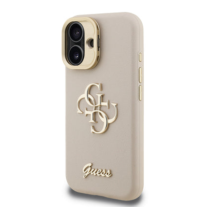 Apple iPhone 16 Kılıf Guess Orjinal Lisanslı Grained Yazı Logolu Kamera Standlı Kapak Siyah