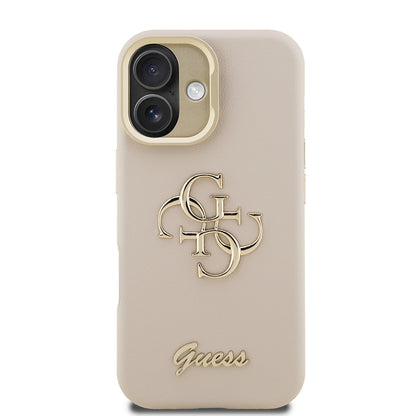 Apple iPhone 16 Kılıf Guess Orjinal Lisanslı Grained Yazı Logolu Kamera Standlı Kapak Bej