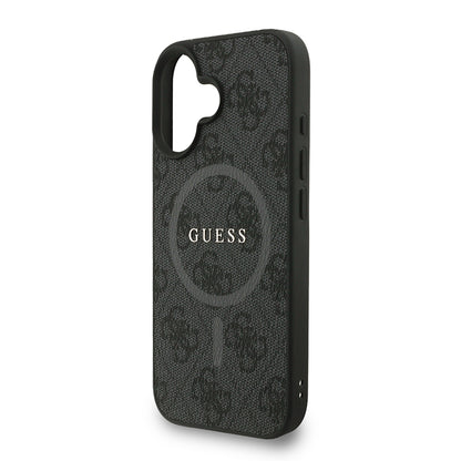 Apple iPhone 16 Kılıf Guess Orjinal Lisanslı M-safe Şarj Özellikli PU Deri Bilek Askı İpli Yazı Logolu Kapak Pembe