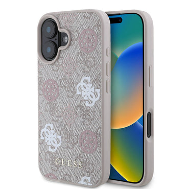 Apple iPhone 16 Case Guess Original Licensed M-safe Charging Feature 4G Patterned Text Logo Peony Cover Brown