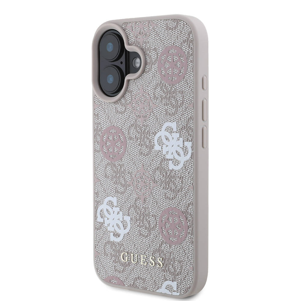 Apple iPhone 16 Case Guess Original Licensed M-safe Charging Feature 4G Patterned Text Logo Peony Cover Brown