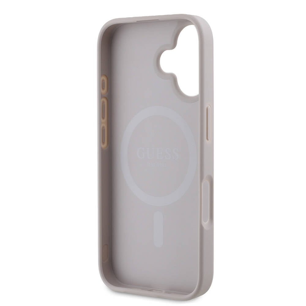 Apple iPhone 16 Case Guess Original Licensed M-safe Charging Feature 4G Patterned Text Logo Peony Cover Brown