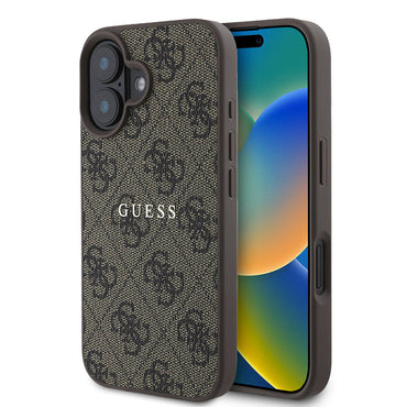 Apple iPhone 16 Case Guess Original Licensed M-safe Charging Feature 4G Patterned Text Logo Cover Black