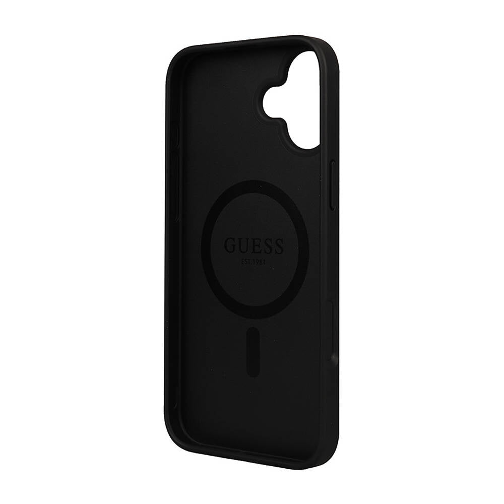 Apple iPhone 16 Case Guess Original Licensed M-safe Charging Feature 4G Patterned Text Logo Peony Cover Black