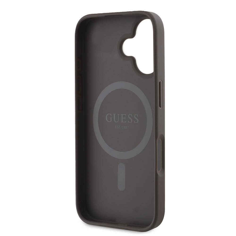 Apple iPhone 16 Case Guess Original Licensed M-safe Charging Feature 4G Stripe Design Printed Cover Black