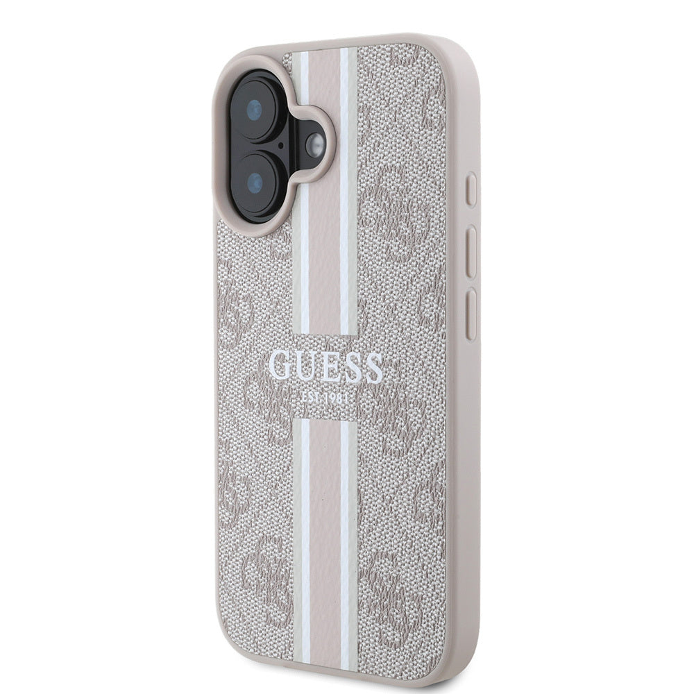 Apple iPhone 16 Case Guess Original Licensed M-safe Charging Feature 4G Stripe Design Printed Cover Black