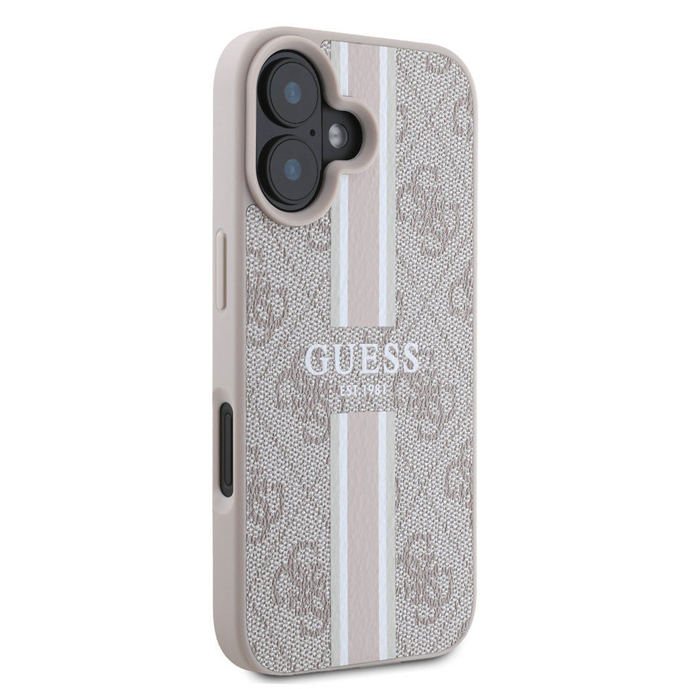 Apple iPhone 16 Case Guess Original Licensed M-safe Charging Feature 4G Stripe Design Printed Cover Black