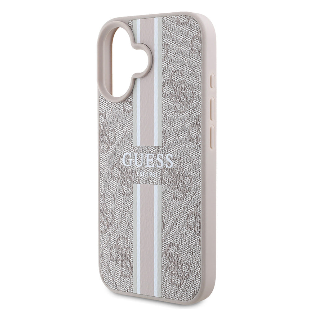 Apple iPhone 16 Case Guess Original Licensed M-safe Charging Feature 4G Stripe Design Printed Cover Black