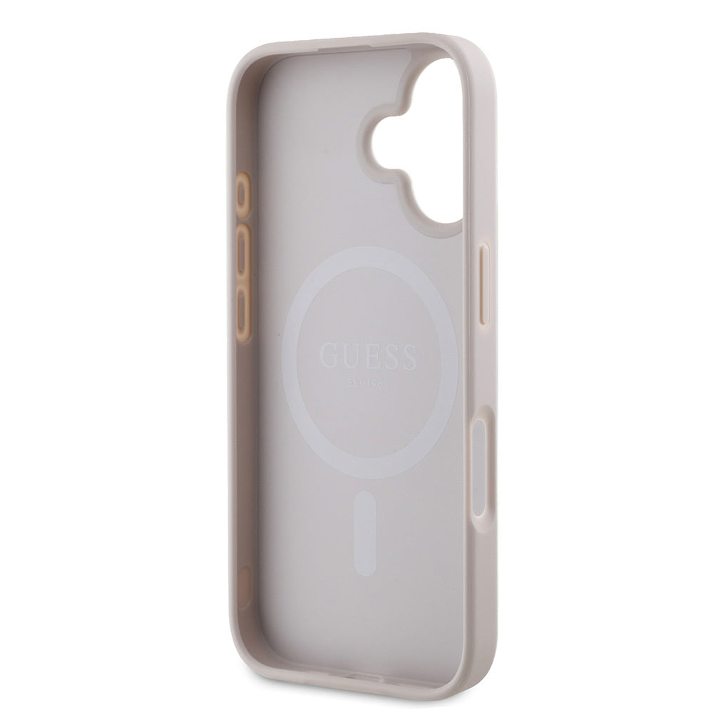 Apple iPhone 16 Case Guess Original Licensed M-safe Charging Feature 4G Stripe Design Printed Cover Black