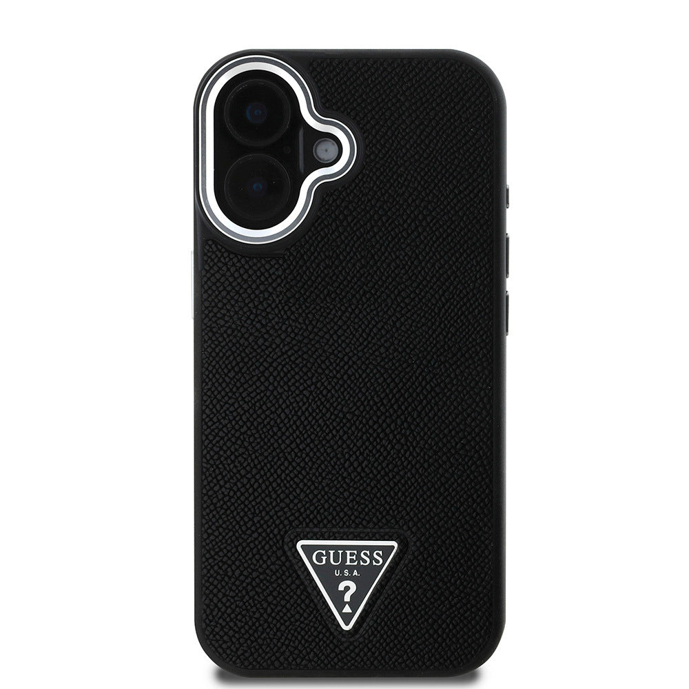 Apple iPhone 16 Case Guess Original Licensed M-safe Charging Feature Grained Triangle Cover Brown