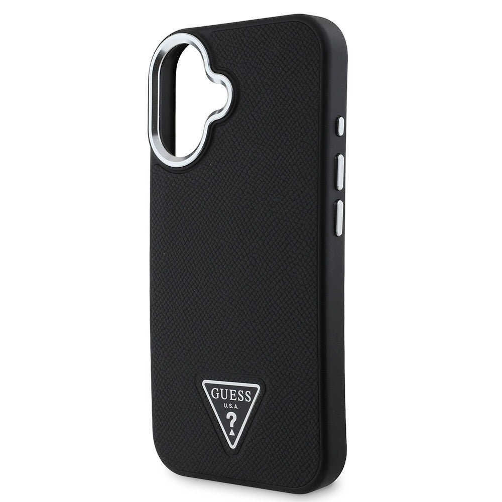 Apple iPhone 16 Case Guess Original Licensed M-safe Charging Feature Grained Triangle Cover Brown