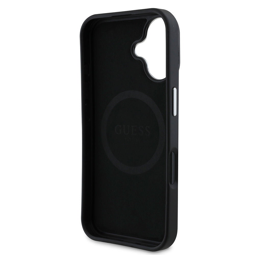 Apple iPhone 16 Case Guess Original Licensed M-safe Charging Feature Grained Triangle Cover Brown
