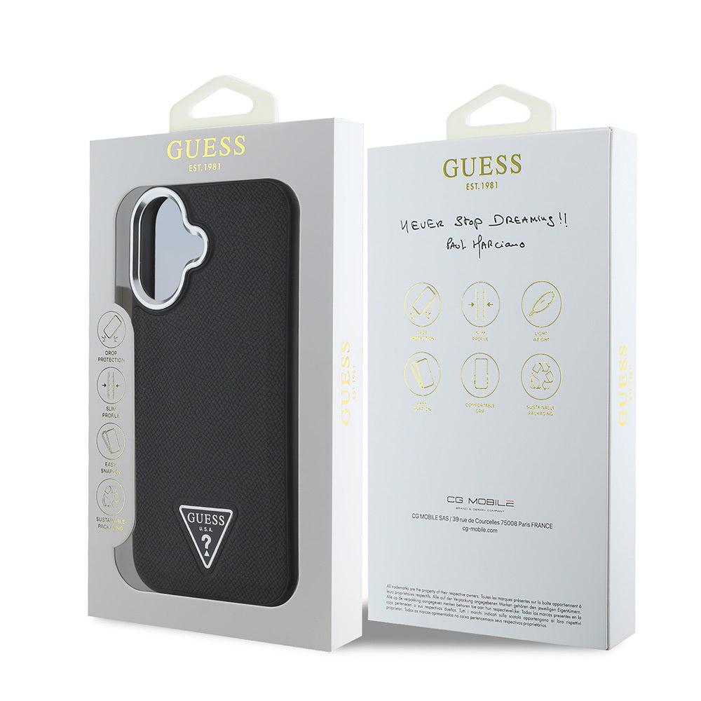 Apple iPhone 16 Case Guess Original Licensed M-safe Charging Feature Grained Triangle Cover Brown