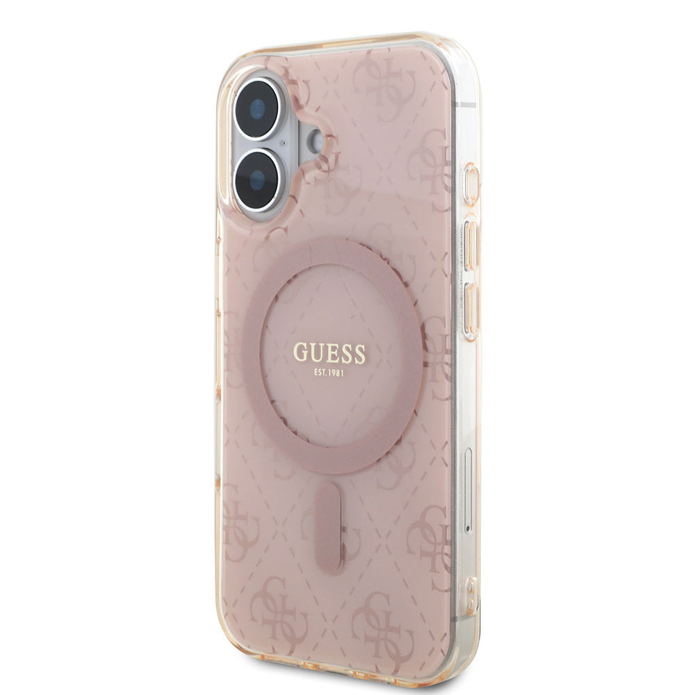 Apple iPhone 16 Case Guess Original Licensed M-Safe Charging Feature IML Printed Classic Logo 4G Patterned Cover Brown 