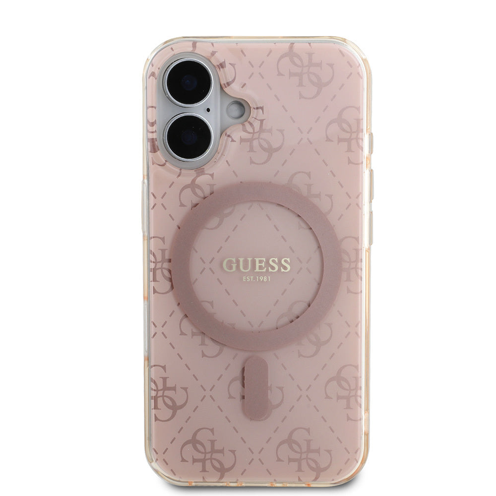 Apple iPhone 16 Case Guess Original Licensed M-Safe Charging Feature IML Printed Classic Logo 4G Patterned Cover Brown 