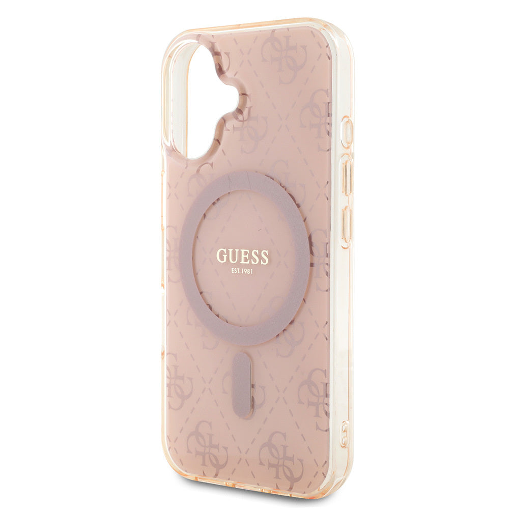 Apple iPhone 16 Case Guess Original Licensed M-Safe Charging Feature IML Printed Classic Logo 4G Patterned Cover Brown 