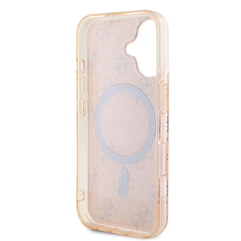 Apple iPhone 16 Case Guess Original Licensed M-Safe Charging Feature IML Printed Classic Logo 4G Patterned Cover Brown 