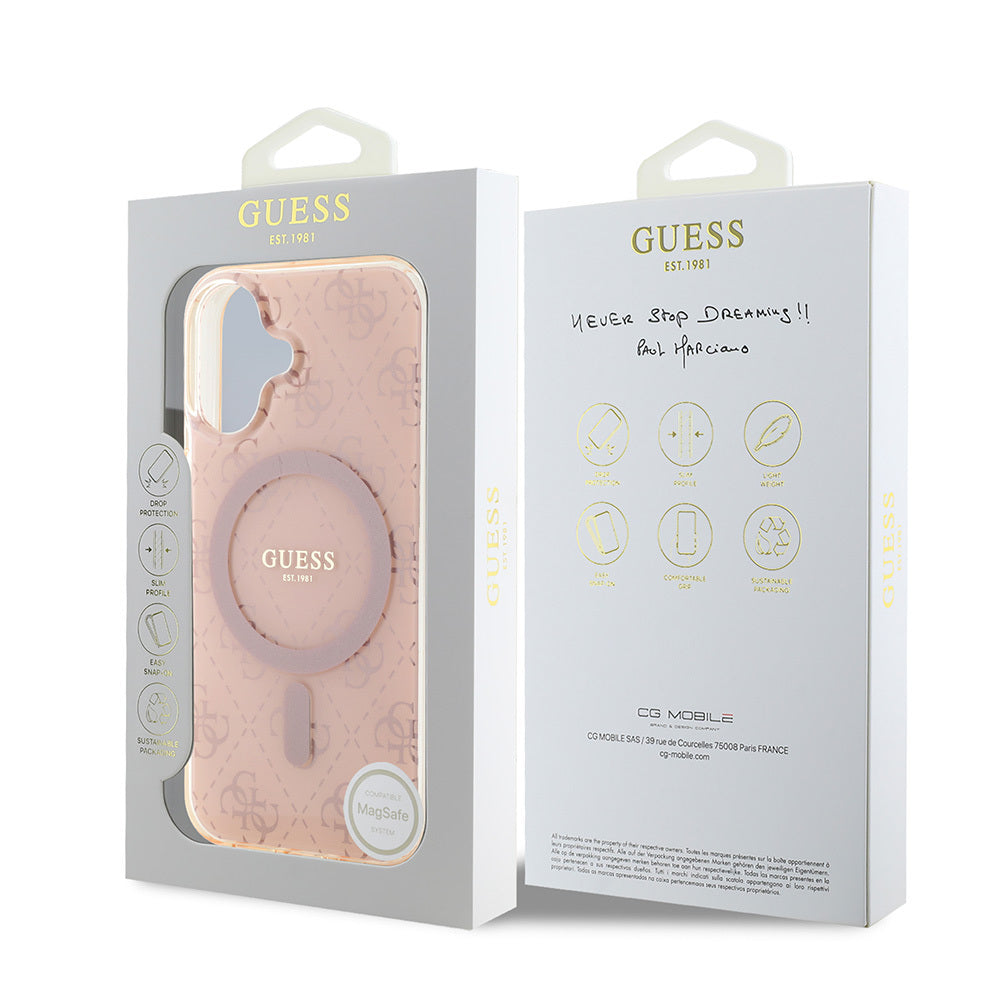 Apple iPhone 16 Case Guess Original Licensed M-Safe Charging Feature IML Printed Classic Logo 4G Patterned Cover Brown 